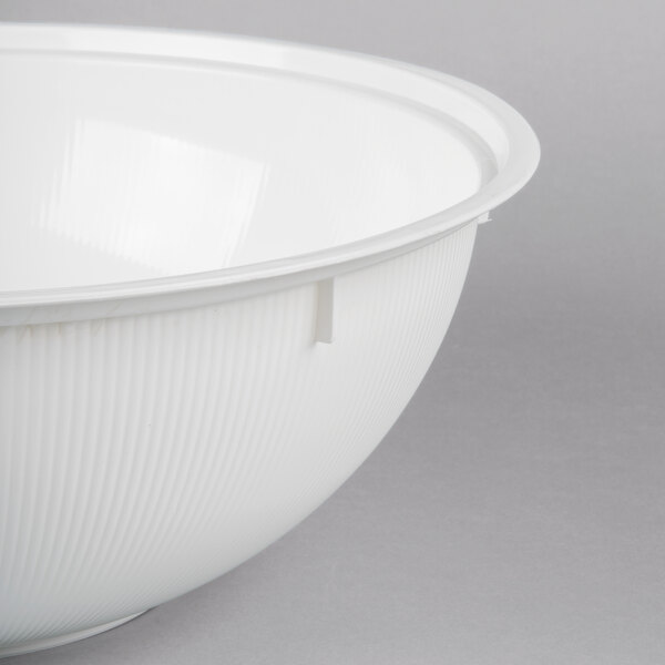 A white Fineline high profile catering bowl with a white rim.