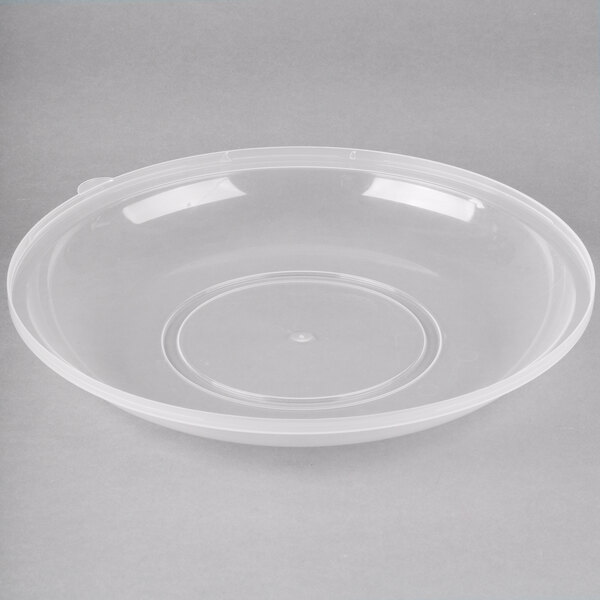 A clear plastic Fineline catering bowl with a high dome lid.