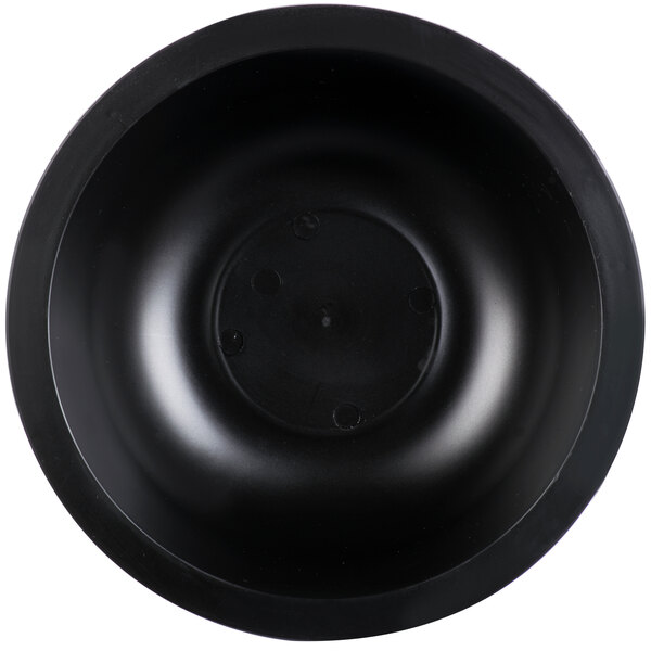 A close-up of a black Fineline low profile plastic serving bowl with a white background.