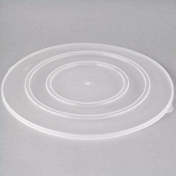 A clear plastic lid with a circular rim.