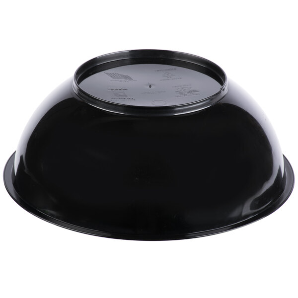 A black Fineline high profile plastic catering bowl with a lid.
