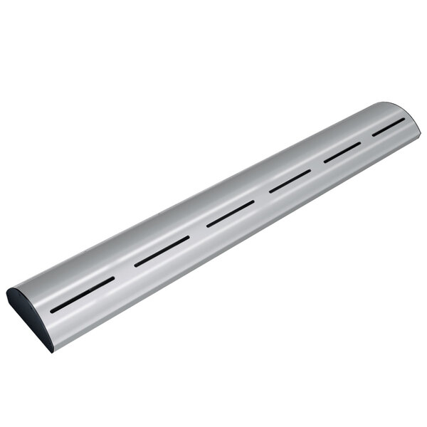 A silver metal curved tube with three holes.