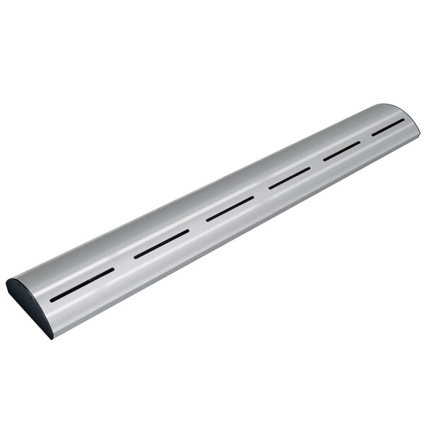 A silver metal Hatco curved infrared food warmer tube with three holes.