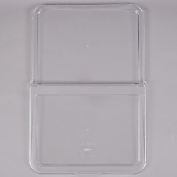 A clear plastic lid for a Cambro ingredient bin.
