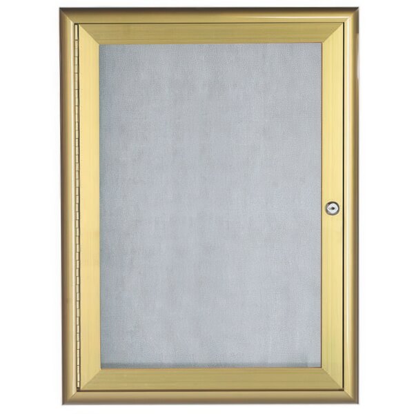 A gold framed cabinet with a white screen on a glass door.