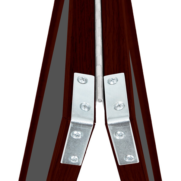 An Aarco cherry wood A-Frame sign board with metal accents.