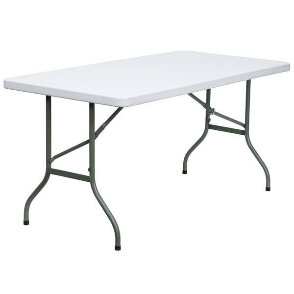 A Flash Furniture white rectangular table with metal legs.