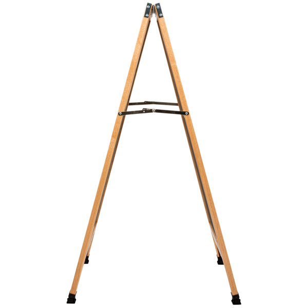 An oak A-Frame sign board with metal legs.