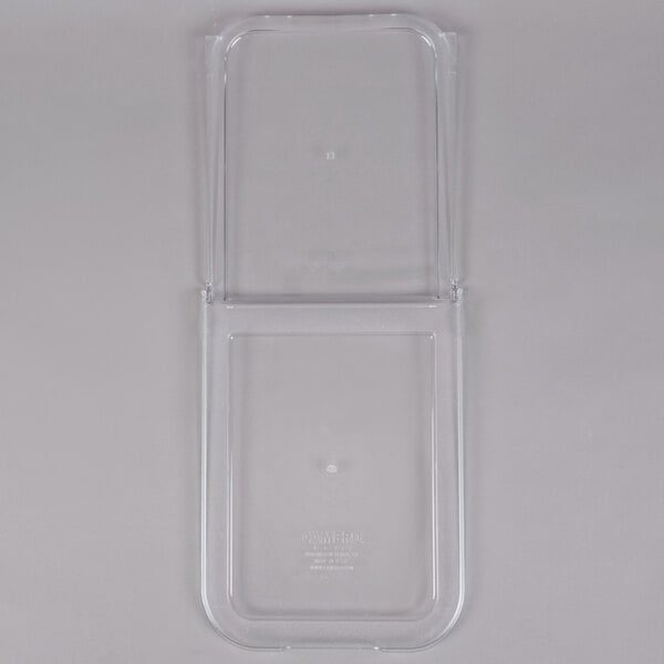 A clear plastic lid for a square and rectangular clear plastic container.