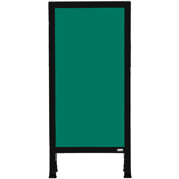 A black A-Frame sign with a green rectangular chalk board.