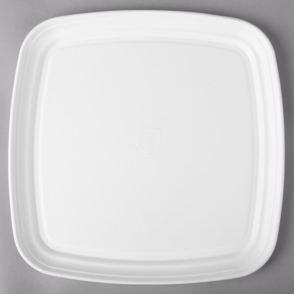 A white square compostable sugarcane tray.