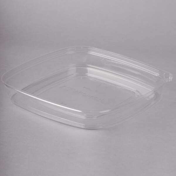A clear plastic container with a square lid and Eco-Products EP-BL160LID label.