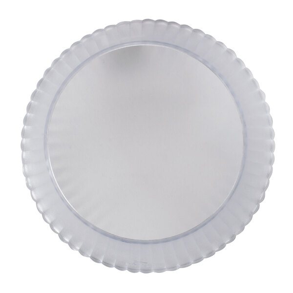 A clear polycarbonate pedestal with a scalloped edge.