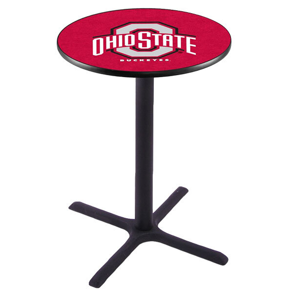 A Holland Bar Stool Ohio State University pub table with a red and white logo.