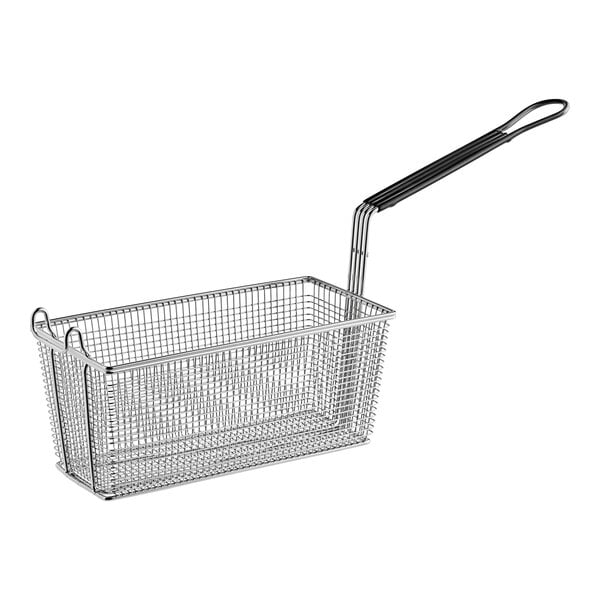 An Anets stainless steel twin fryer basket with a front hook handle.