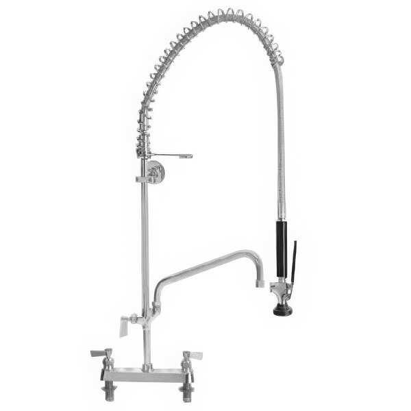 A silver Fisher deck mounted pre-rinse faucet with a hose.