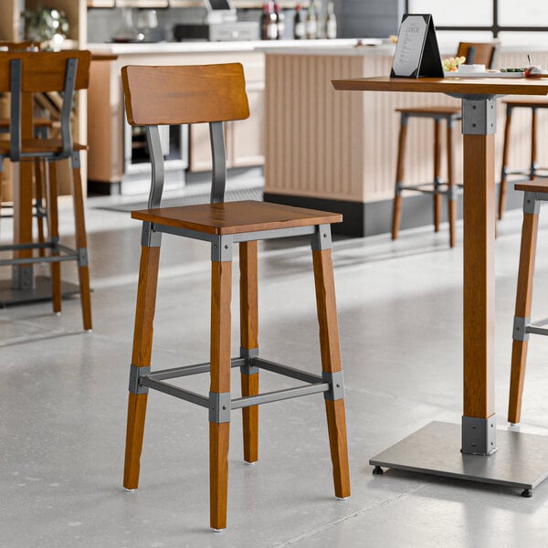 Lancaster Table & Seating Industrial Bar Stool With Rustic Walnut Finish