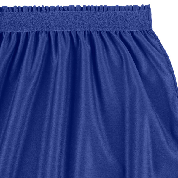 A royal blue Snap Drape table skirt with shirred pleats.