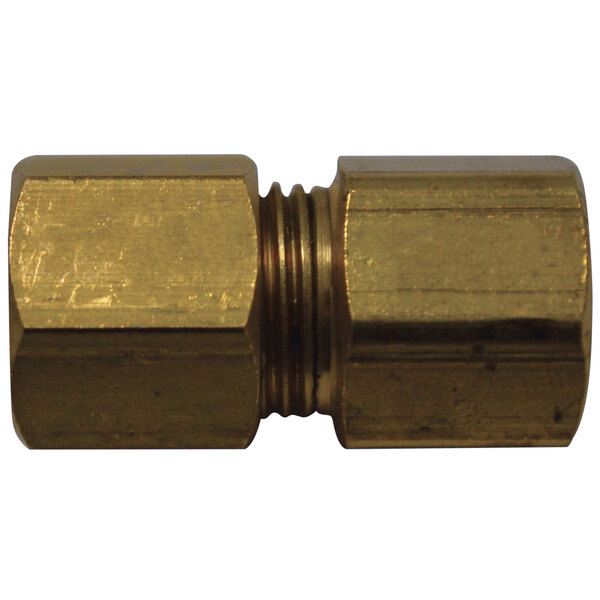 A close-up of a brass threaded male connector.