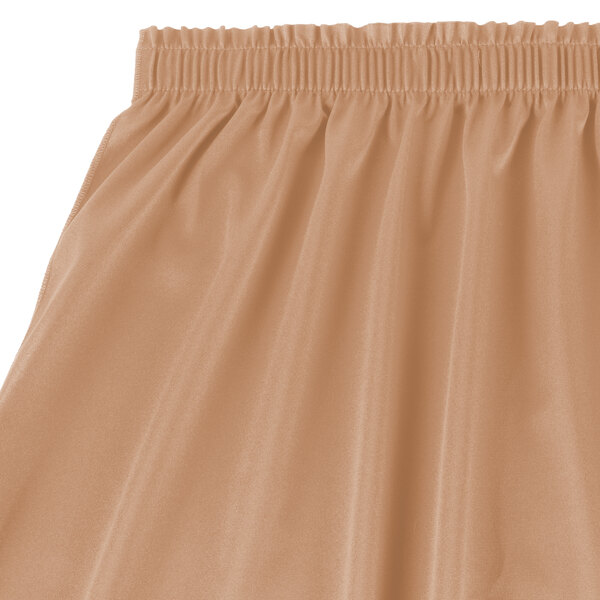 A Snap Drape sandalwood shirred pleat table skirt with Velcro clips.