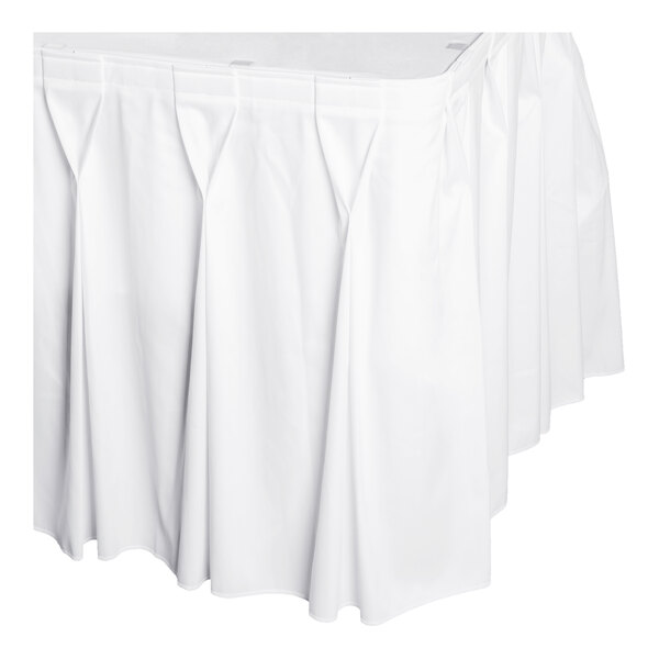 Snap Drape 5412CE29W3-010 Wyndham 13' x 29" White Bow Tie Pleat Table Skirt with Velcro® Clips