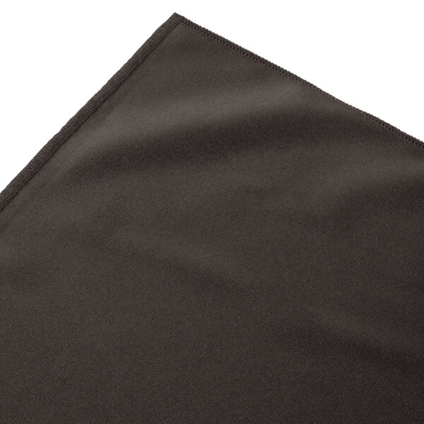 A charcoal table skirt with a shirred pleat and velcro clips.