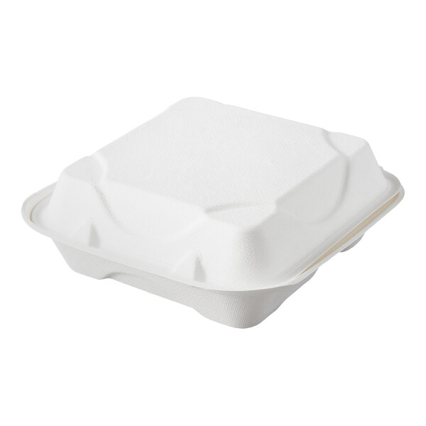 A white Eco-Products compostable takeout container with a lid.