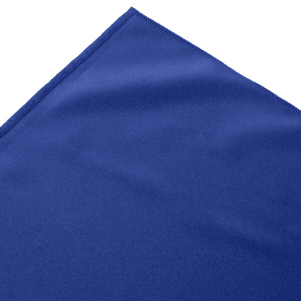 A royal blue Snap Drape box pleat table skirt.