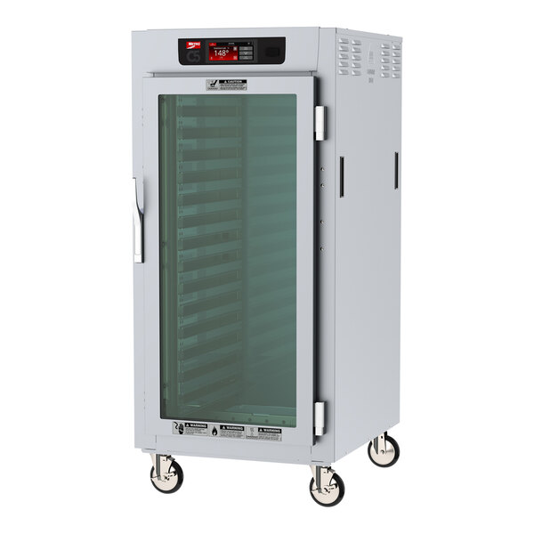 A large Metro heated holding cabinet with a clear glass door.