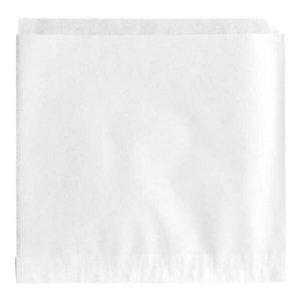 A plain white paper pretzel bag measuring 7 by 6.5 inches.