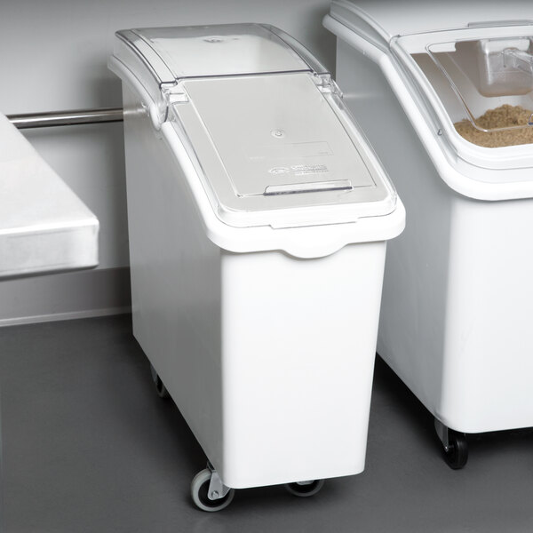 Continental 9321 21 Gallon / 335 Cup White Slant Top Mobile Ingredient Storage  Bin with Sliding / Flip Lid
