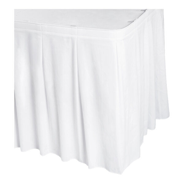 Snap Drape 5412CE29C2-010 Wyndham 13' x 29" White Continuous Pleat Table Skirt with Velcro® Clips