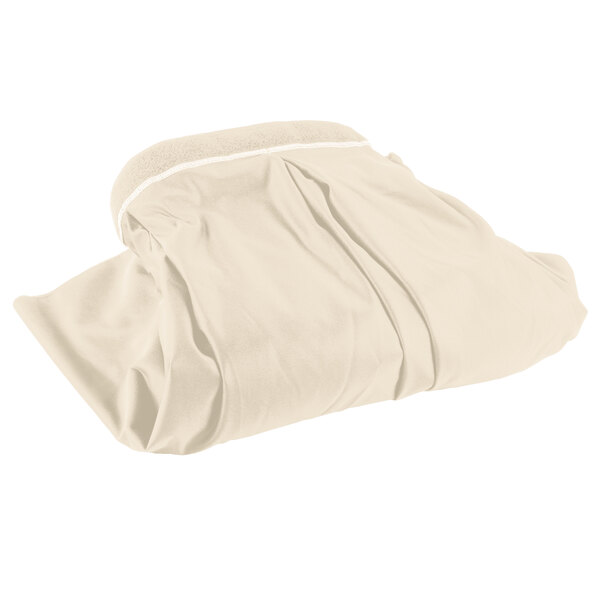 A white table skirt with a white box pleat border.