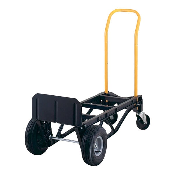 A black and yellow Harper steel convertible hand truck.