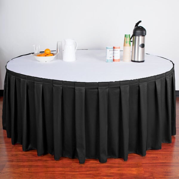 5' ft Fitted Table Skirting Cover w/ Top Topper Single Pleated Trade show BLACK 