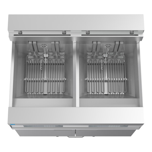 Frymaster 21814EFS 120 lb. 2 Unit Electric Floor Fryer System with SMART4U 3000 Controls and Filtration System - 240V, 3 Phase, 34 kW