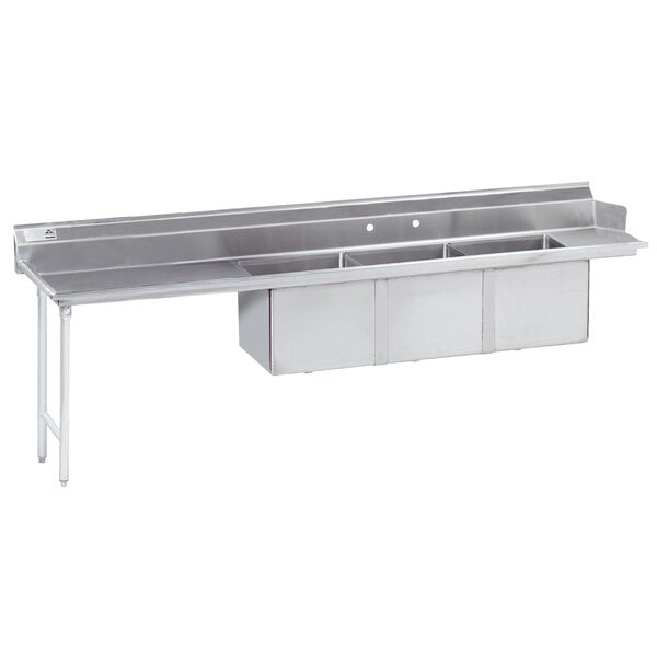 a stainless steel sink with three compartments