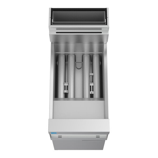 A commercial natural gas floor fryer with high-efficiency burners and built-in filtration system.