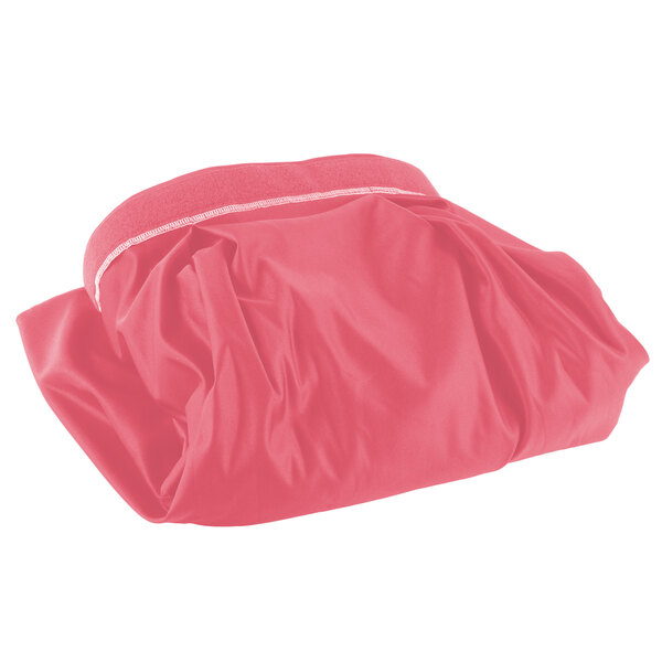 A dusty rose Snap Drape table skirt with a bow tie pleat on a white background.