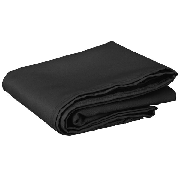 A folded black Intedge square table cover.