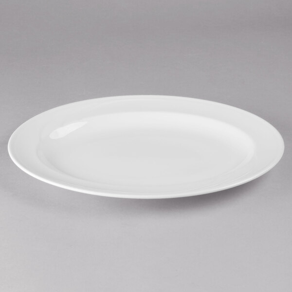 A white Libbey Royal Rideau porcelain platter with a rim.