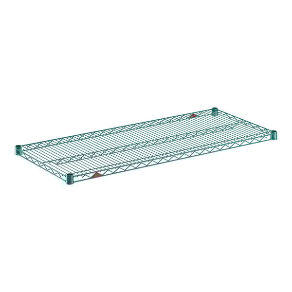 A green wire shelf measuring 21 inches by 48 inches.