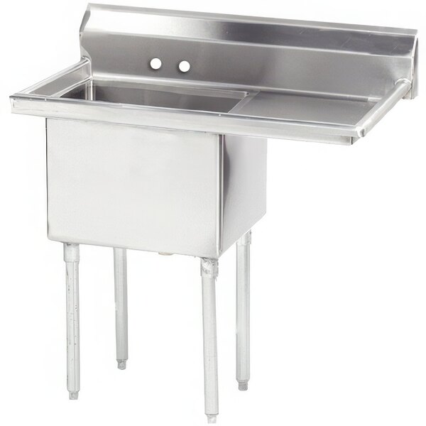 An Advance Tabco stainless steel one compartment pot sink with a right drainboard.
