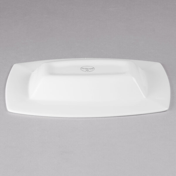 A white rectangular Libbey porcelain bowl.