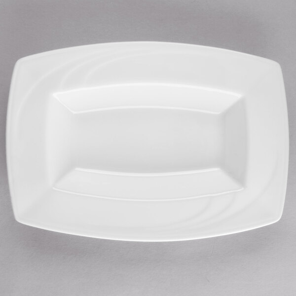 A white rectangular Libbey porcelain bowl with a white rim.