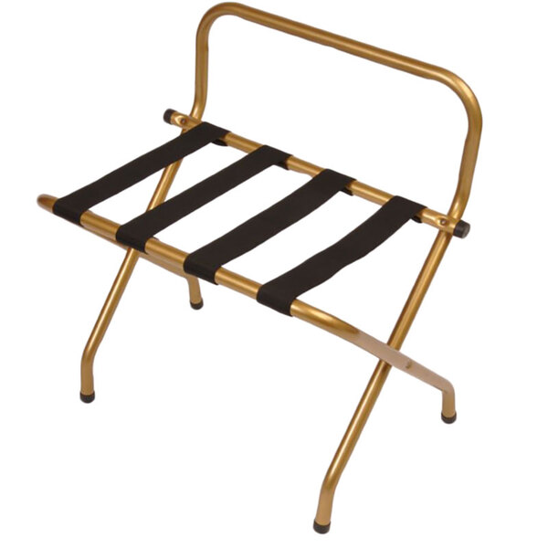 CSL 1055IBL Antique Inca Gold Metal High Back Luggage Rack with Wall