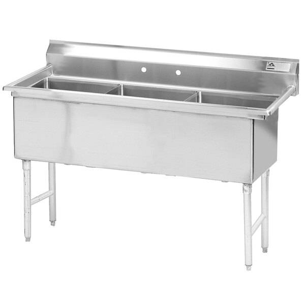 A stainless steel Advance Tabco three compartment pot sink.