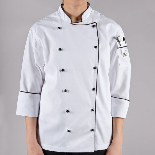 White with red collar long kitchen//chef//food production jacket*new*