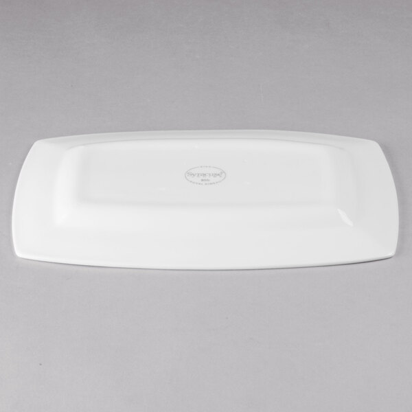 A white rectangular Libbey porcelain plate.