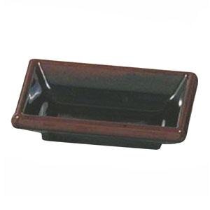 A rectangular black Thunder Group sauce dish.